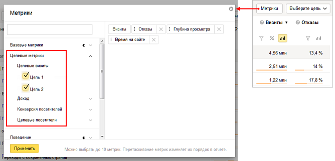 Скриншот: Как сделать отчет по цели в Яндекс.Метрике