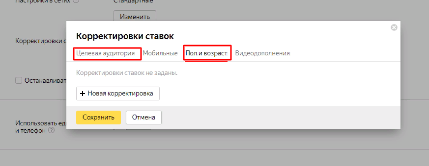 Скриншот: Шаг 1. Выставляем настройки рекламной кампании