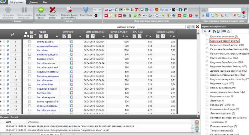 Скриншот: Программное обеспечение для сбора семантического ядра