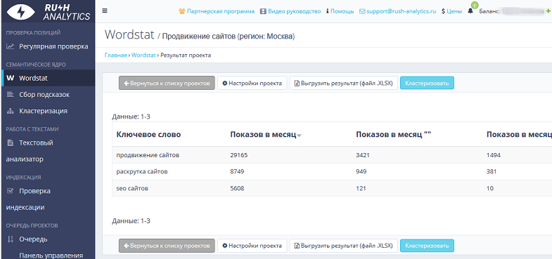 Скриншот: Программное обеспечение для сбора семантического ядра